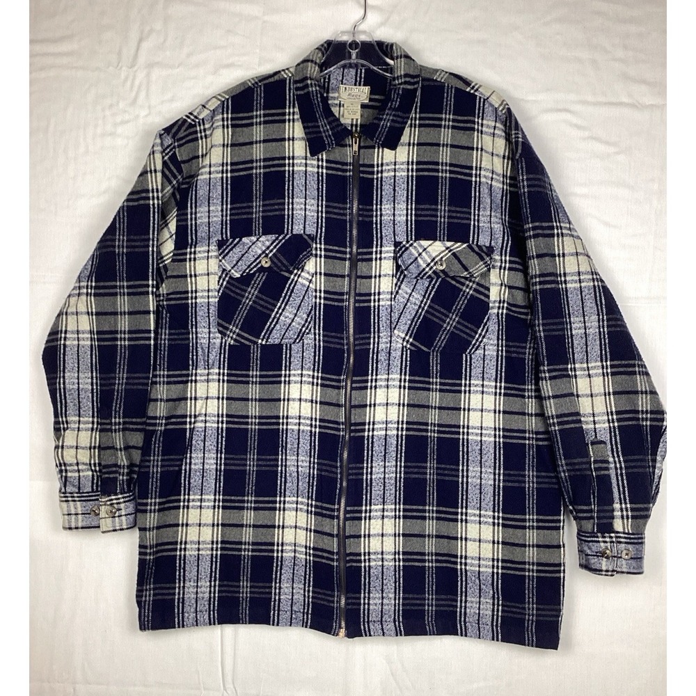 Industrial Rags Men's Size XL Long Sleeve Flannel Plaid Full Zipper 2 Pocket